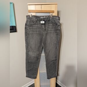 NWT Eddie Bauer Women's Flannel Lined Gray Boyfriend Jeans W/Whiskers